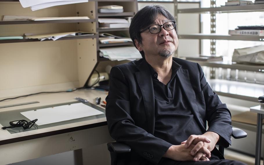 Director Mamoru Hosoda at his office in Tokyo on Sept. 9. 