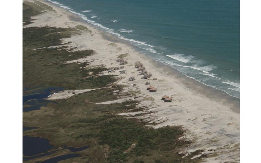 A view of the Long Point Cabins at the Cape Lookout National Seashore. A plane carrying eight people went down 4 miles east of the Drum Inlet off the Outer Banks, Sunday, Feb. 13, the U.S. Coast Guard says.