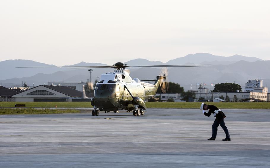 Marine One lands with President Joe Biden aboard Yokota Air Base, Japan, Tuesday, May 24, 2022. 