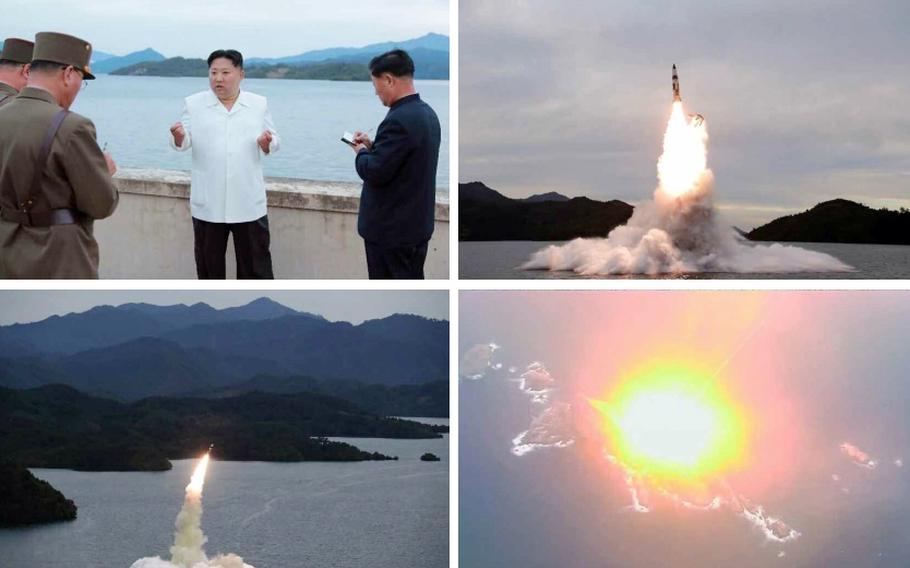 North Korean leader Kim Jong Un attends a missile launch in images released by the Korean Central News Agency on Oct. 10, 2022. 