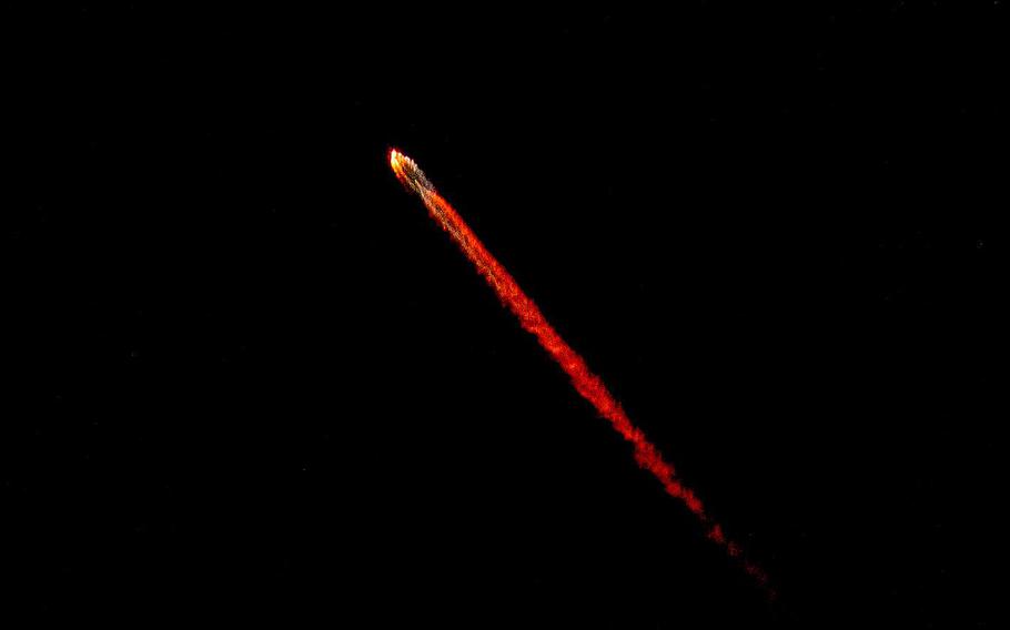 SpaceX Falcon 9 rocket takes off from Vandenberg SFB on Tuesday, Jan. 2, 2024, during the first launch of 2024 as it launches 21 Starlink satellites, including the first six with Direct to Cell capability to orbit. 