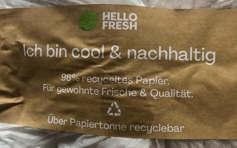 Hello Fresh keeps ingredients cool in a recyclable bag that includes two ice packs.