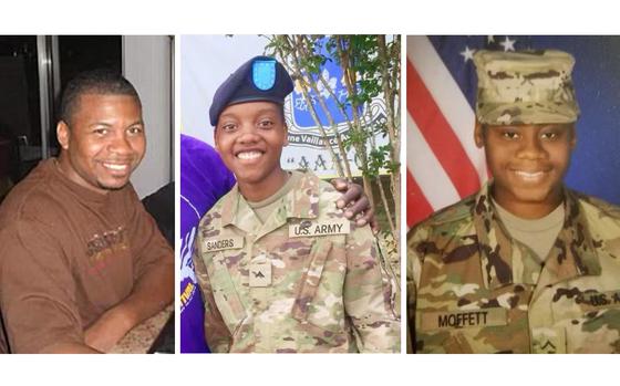 The three U.S. Army Reserve soldiers killed by a drone strike in Jordan: from left, Sgt. William Jerome Rivers, Spc. Kennedy Ladon Sanders and Spc. Breonna Alexsondria Moffett.