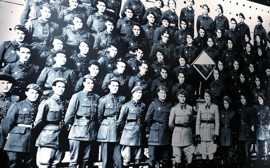 A photo on the wall of the Simserhof fortification in eastern France shows some members of the 153rd Fortress Infantry Regiment, who spent months inside the underground complex, one of the biggest forts in the Maginot Line.