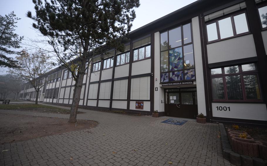 The doors of Ramstein Middle School remain closed Oct. 25, 2021, in the wake of new coronavirus cases among the school population. Faculty and students are transitioning to remote learning while school administrators evaluate the situation.