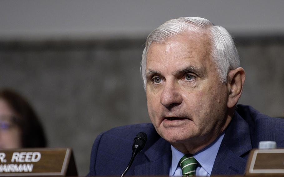 Sen. Jack Reed, D-R.I., chairman of the Senate Armed Services Committee, asks a question Tuesday, July 11, 2023, during a hearing on Capitol Hill in Washington, D.C., as the committee considered the nomination of Air Force Gen. Charles Brown to be the next chairman of the Joint Chiefs of Staff. 