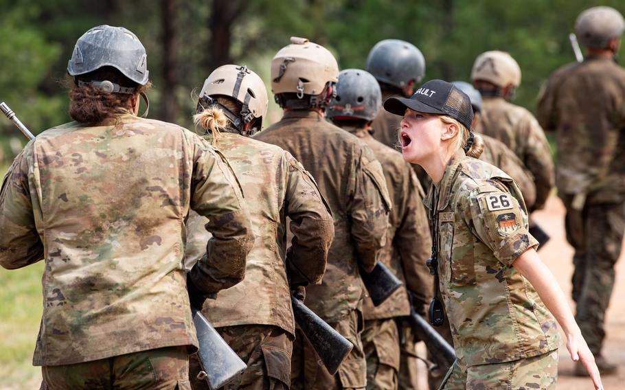 An instructor yells at cadets
