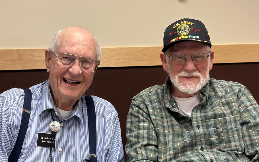 McLaughlin, left, with Stone at a recent meeting for their veterans club