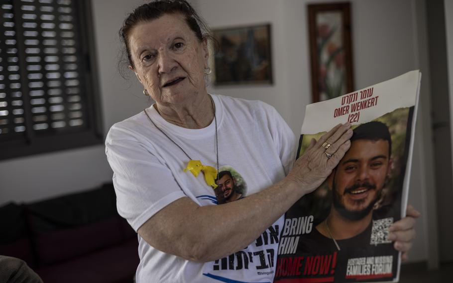 Zili Wenkert, a Holocaust survivor and the grandmother of Israeli hostage Omer Wenkert, at her home in Gedera, Israel, on Monday, May 6, 2024.