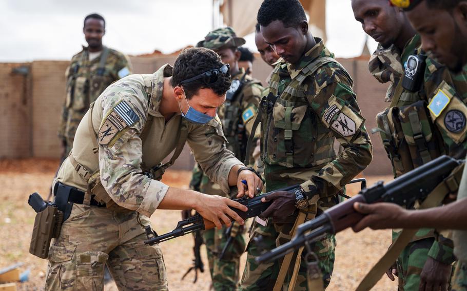 U.S. forces host a range day with the Danab Brigade in Somalia, May 9, 2021. With fewer airstrikes and less U.S. military involvement on the ground, there are signs of a resurgence of the al-Qaida-linked al-Shabab militants in Somalia, defense officials said Feb. 17, 2022.