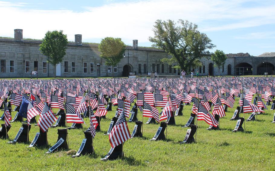 The Boots on the Ground for Heroes Memorial is on display at Fort Adams State Park from May 28-31.