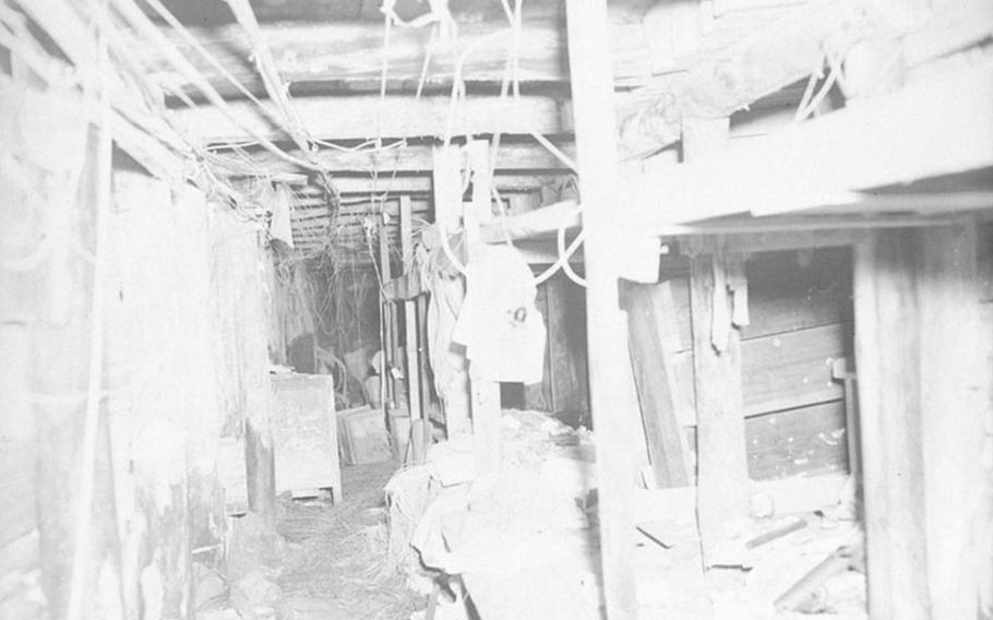 The underground headquarters of Imperial Japan's 32nd Army in Naha, Okinawa, is seen in 1945.