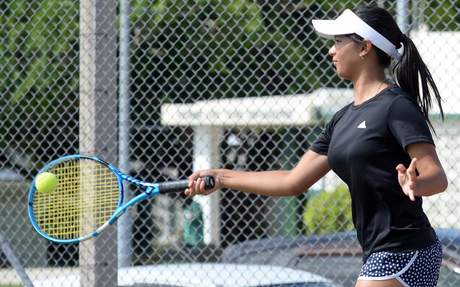 Four-year Dragons player Noemi Ung is one of four girls players returning for Kubasaki's tennis team.