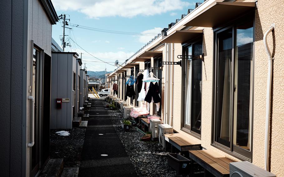 Temporary housing units in Terauchi Daini housing complex in Minamisoma, Japan, still house evacuees of the 2011 tsunami that hit northern Japan. The housing was only supposed to be used for three years, but sufficient permanent public housing remains years away from completion. 
