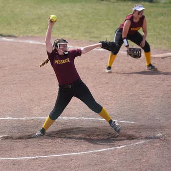 Vilseck’s Lily Bravo dominated on the mound during preliminary rounds Thursday, May 19, 2022, in the DODEA-Europe softball tournament at Ramstein Air Base, Germany. Bravo struck out more than a dozen batters in a game against Stuttgart and threw a no-hitter against Lakenheath.