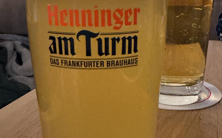 Two glasses of beer.