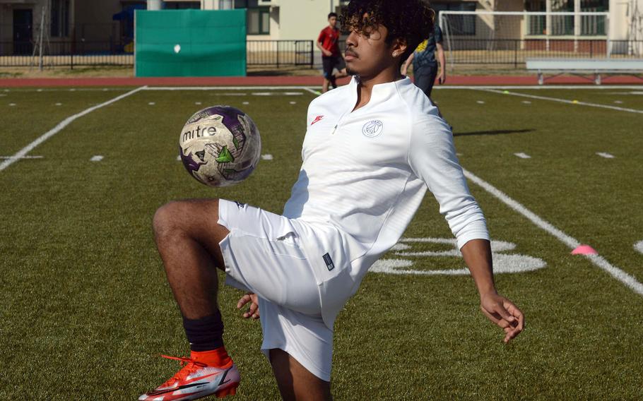 Senior Denzel Gray is projected to be a cornerstone for Matthew C. Perry's boys soccer team at center-midfield.