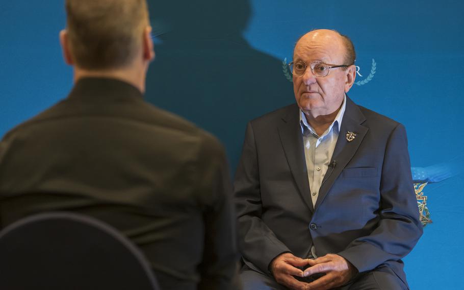 Vietnam veteran Ron Deis attends a media event on Thursday, March 2, 2023, in Arlington, Va., where he told of the heroic deeds of retired Special Forces Army Col. Paris Davis, who was to receive the Medal of Honor at a White House ceremony on Friday. Deis said he remembers someone on the battlefield that June day in 1965 was already talking about a Medal of Honor for Davis’ gallantry under fire.