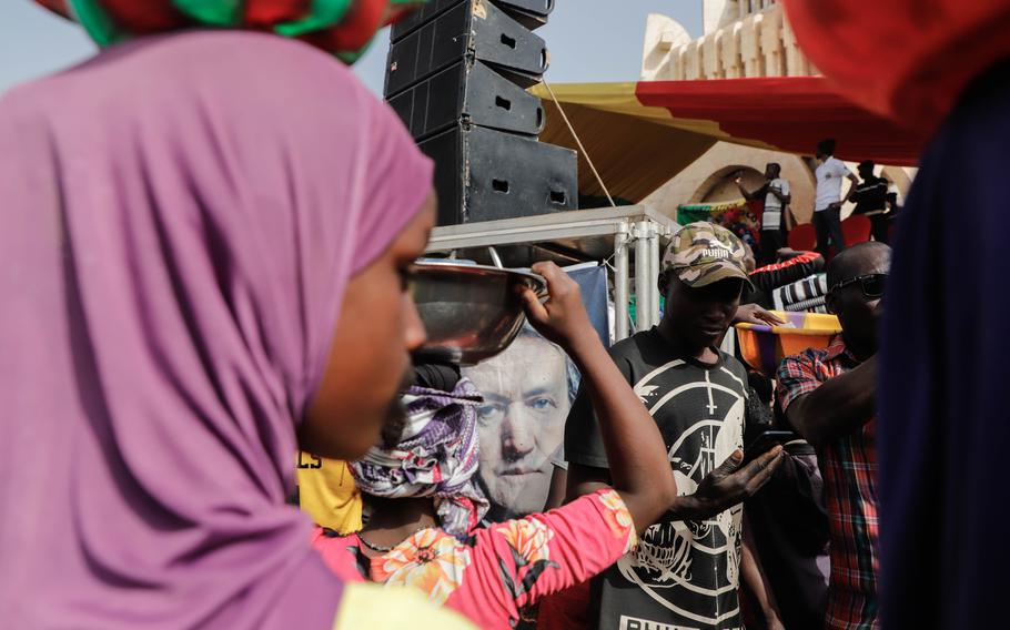 A poster of German composer Richard Wagner, used to symbolize the Wagner Group, in Bamako, Mali, last year.