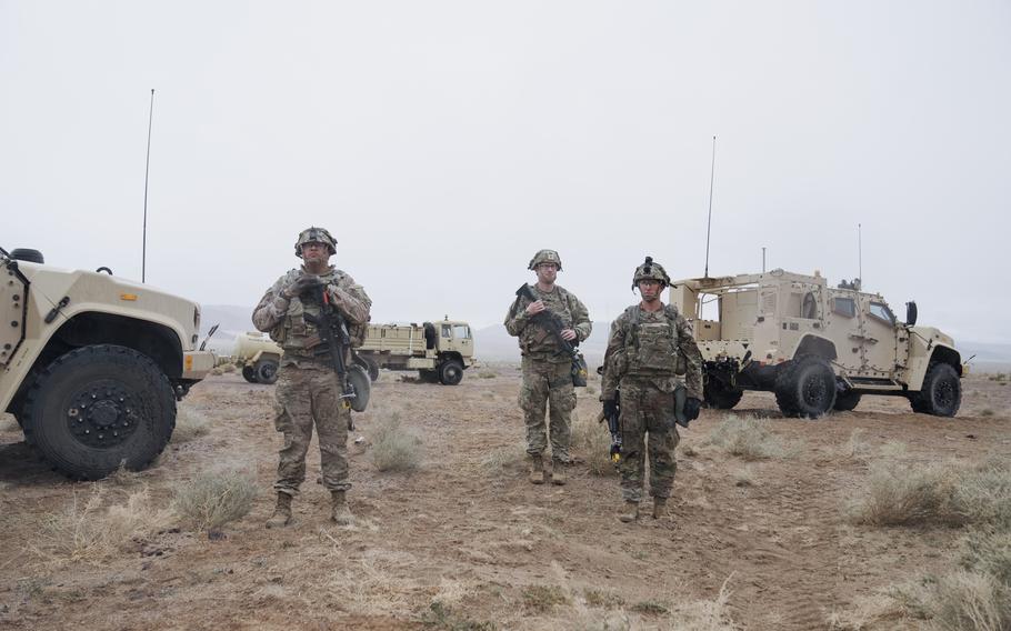Soldiers with the 1st Armored Division participate in training with their tactical vehicles. 