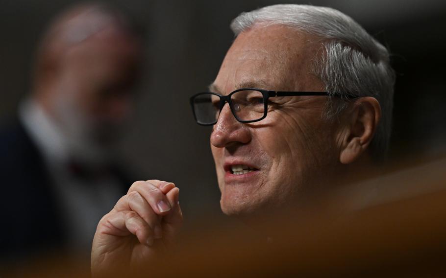 Kevin Cramer prepares to speak.