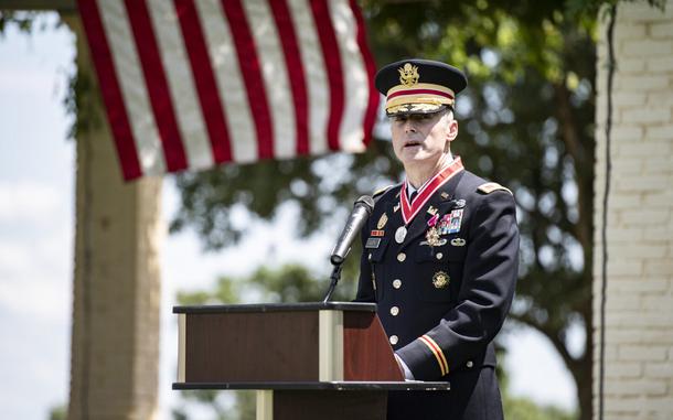 Austin speaks at his retirement ceremony from Arlington National Cemetery on July 21, 2023. 