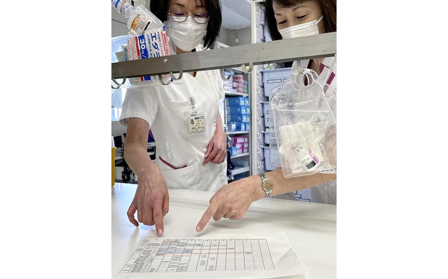 Hospital personnel check a list of colleagues who cannot work, at Kugayama Hospital in Setagaya Ward, Tokyo, on Wednesday, Feb. 2, 2022.