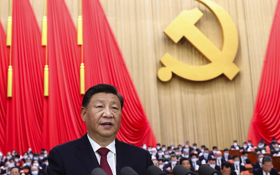 Chinese President Xi Jinping speaks during the opening ceremony of the 20th National Congress of China’s ruling Communist Party in Beijing, China, on Oct. 16, 2022. 