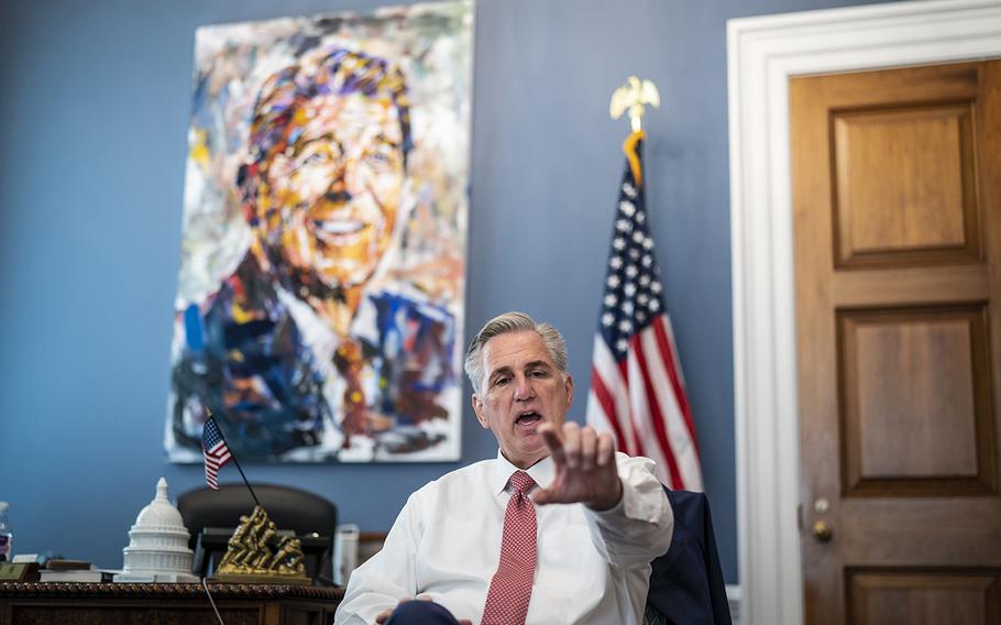 House Minority Leader Kevin McCarthy, R-Calif., in his Capitol Hill office in Washington, D.C., on Sept. 22, 2022. 