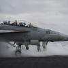 An F/A-18F Super Hornet fighter jet takes off from the aircraft carrier U.S.S. Dwight D. Eisenhower.