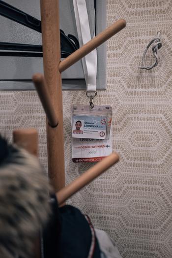 Oksana's work badge still hangs by the door where she used to keep it. MUST CREDIT: Photo for The Washington Post by Alice Martins