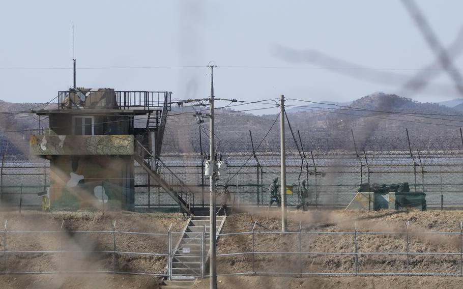 South Korean army soldiers patrol 