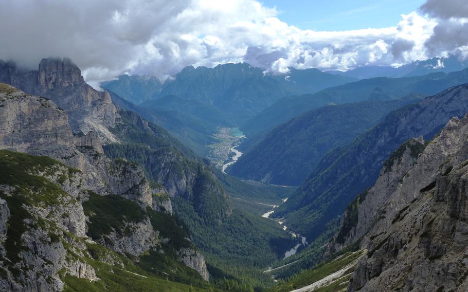 A short walk from the Rifugio Auronzo bus stop is this view of a valley-and the views from the bus rides are impressive as well.