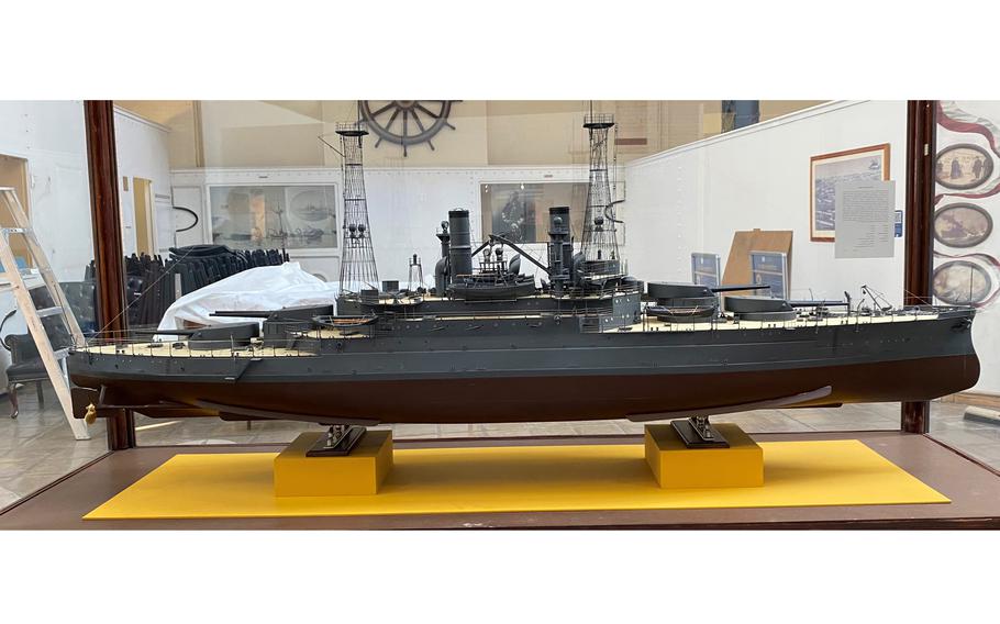 The Navy’s century-old model of the battleship USS South Carolina at the Washington Navy Yard. 