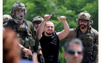 Almog Meir Jan, a released hostage reacts, after the military said that Israeli forces have rescued four hostages alive from the central Gaza Strip on Saturday, in Ramat Gan, Israel June 8, 2024. 