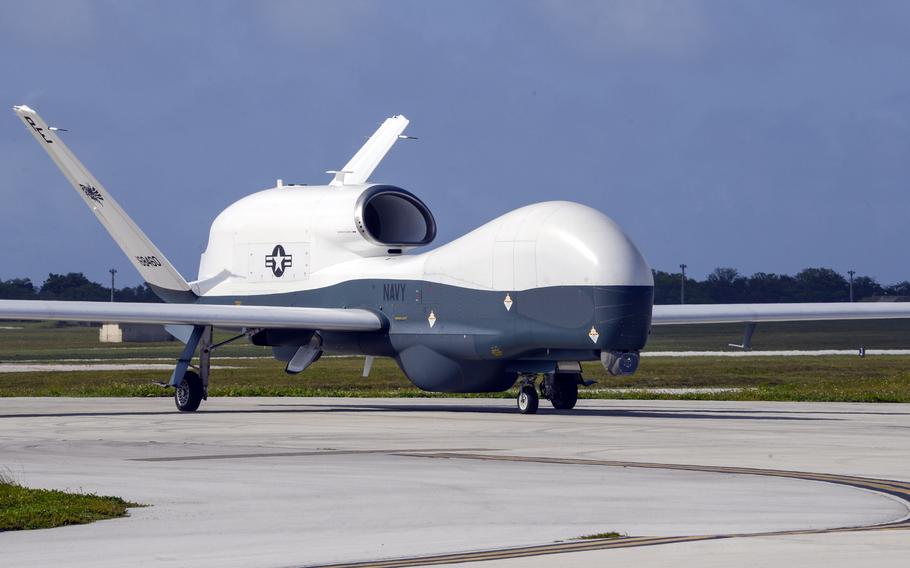 An MQ-4C Triton taxis at Andersen Air Force Base, Guam, April 29, 2020.