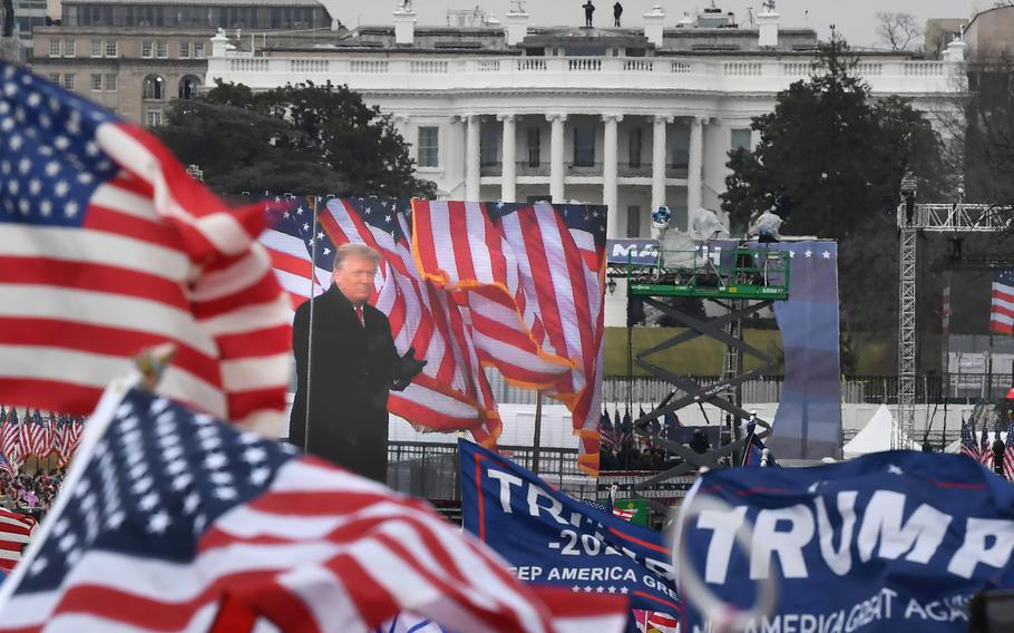 President Donald Trump addresses his supporters at a rally near the White House on Jan. 6, 2021, in Washington, D.C., before the attack on the U.S. Capitol. 