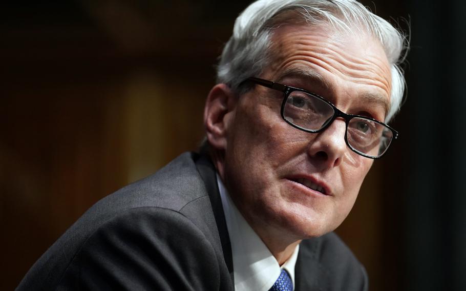 Secretary of Veterans Affairs nominee Denis McDonough speaks during his confirmation hearing before the Senate Committee on Veterans' Affairs on Capitol Hill in Washington on Jan. 27, 2021. The Department of Veterans Affairs announced Monday that it will require  its medical workers to receive coronavirus vaccines.