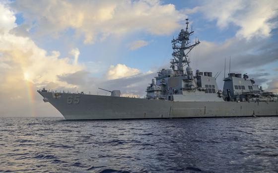 The guided-missile destroyer USS Benfold, seen here in the Philippine Sea, steamed through the Taiwan Strait, Tuesday, July 19, 2022. 