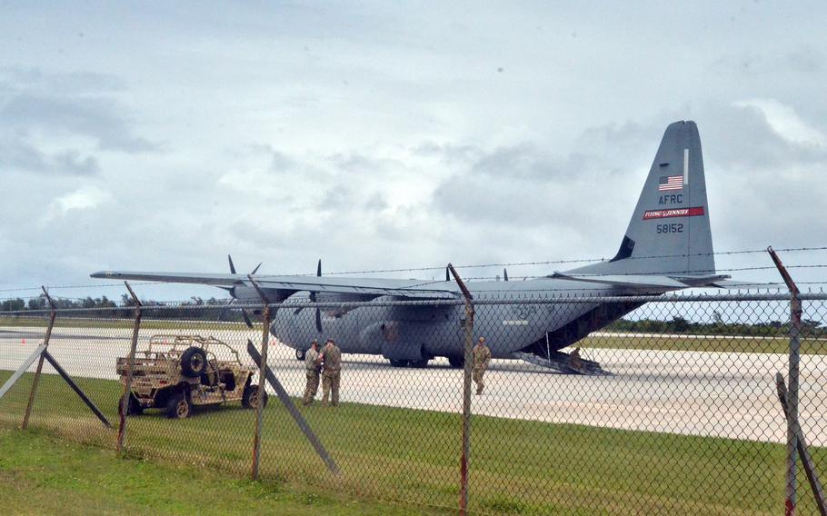 An Air Force C-130J Super Hercules visits the island of Rota during Cope North training on Feb. 18, 2020. 