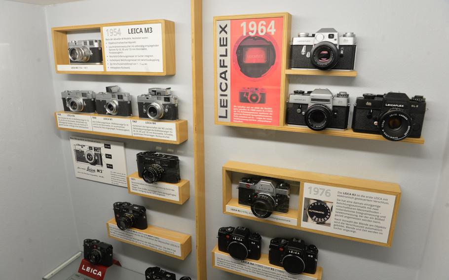 A collection of Leica cameras at the 3F German Film and Photo Technology Museum in Deidesheim, Germany, on Dec. 2, 2021. The museum's displays trace the development of products from a range of camera manufacturers.