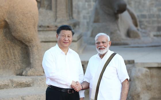 On Oct. 11, 2019, Chinese President Xi Jinping meets with Indian Prime Minister Narendra Modi in Chennai, India. China and Arab nations will hold a summit in Saudi Arabia early in December, 2022, setting up the possibility that Xi will visit the key energy partner for the first time in nearly seven years.