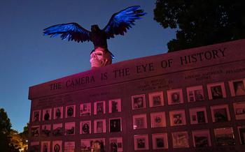 There’s a large display where Civil War photographer Mathew Brady is buried at Congressional Cemetery in Washington, D.C. The memorial features a stone wall with Brady’s photos and a raven sitting on a skull overlooking the memorial, acknowledging the portraits Brady did of Edgar Allan Poe. 