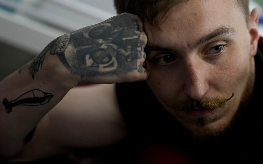 Vladislav Zahorodnii looks on during an interview at a clinic in Kyiv, Ukraine, on June 17, 2022. Zahorodnii was evacuated from Azovstal by helicopter on March 31, after three failed earlier attempts.