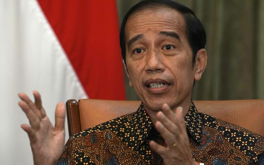 Joko Widodo, Indonesia’s president, gestures as he speaks during an interview at Presidential Palace in Jakarta, Indonesia, on April 7, 2021. 