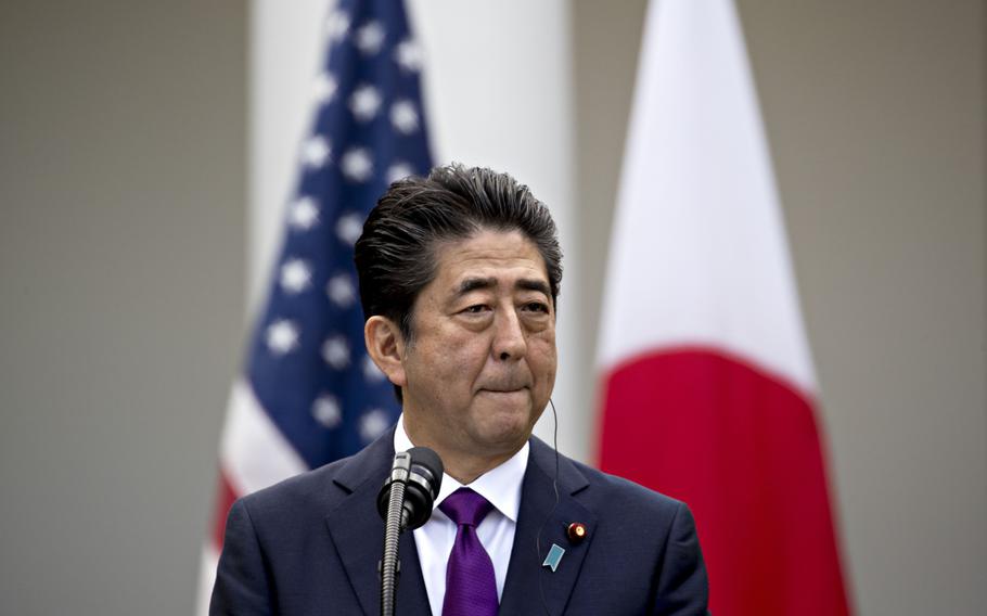 Shinzo Abe, then Japan's prime minister, at the White House in Washington, D.C., on June 7, 2018. 