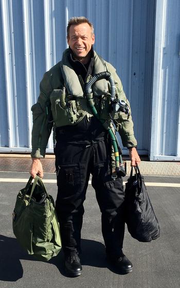 Billie Flynn pre-flight with winter flying ensemble