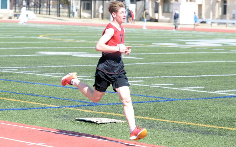 Talan Farrington swept the 800, 1,600 and 3,200 for Nile C. Kinnick in Saturday’s DODEA-Japan track and field meet at Yokota.