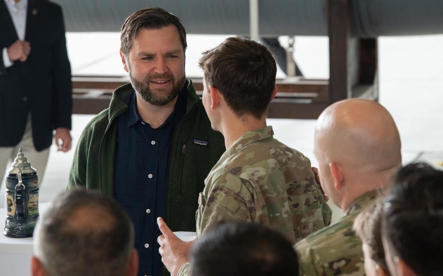 Vice President JD Vance speaks with a U.S. service member 