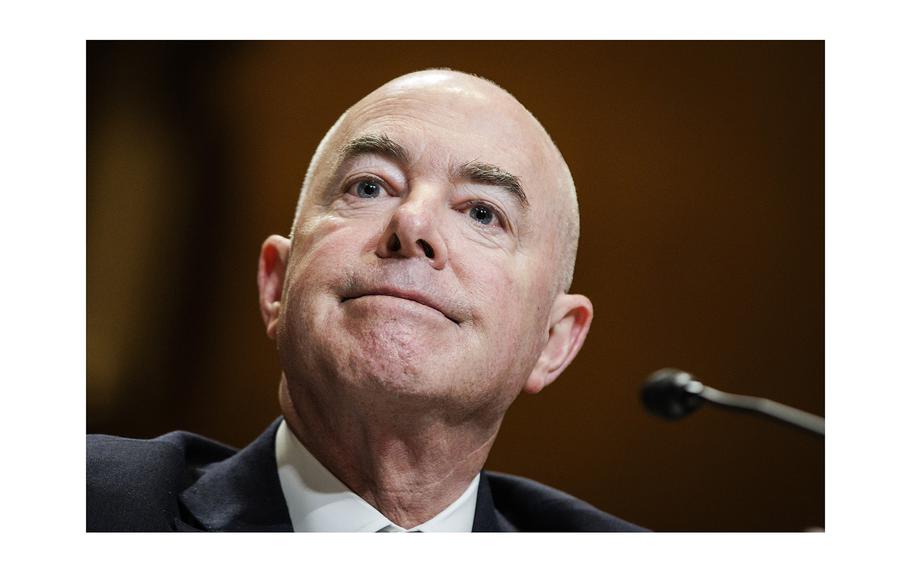 Secretary of Homeland Security Alejandro Mayorkas testifies before the Senate Appropriations Subcommittee on Homeland Security during a budget hearing at the U.S. Capitol on April 10, 2024, in Washington, D.C. 